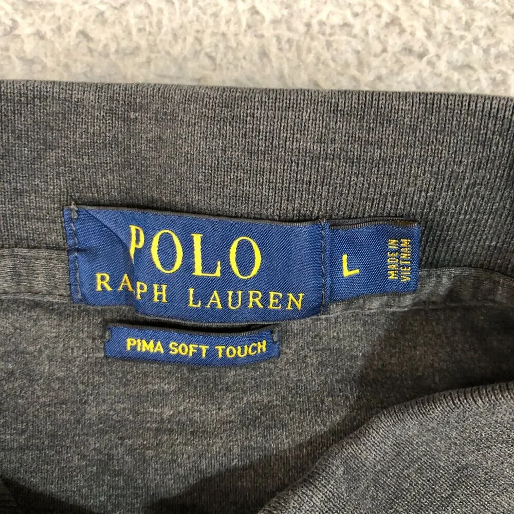 Polo Ralph Lauren Shirt Mens Large L Gray Jockey Golf Pony Logo Slit Dad Solid